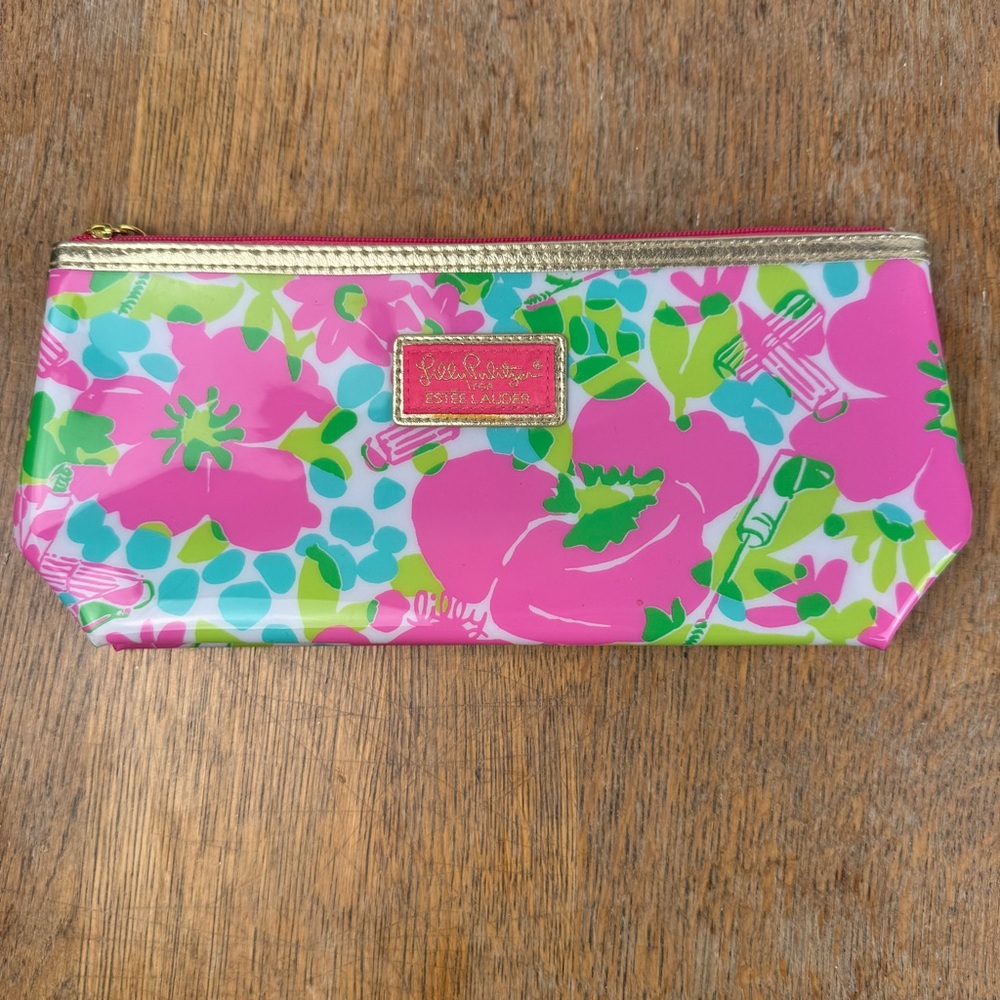 Lilly Pulitzer by Estee Lauder Pink and Green Floral Cosmetic Bag, New